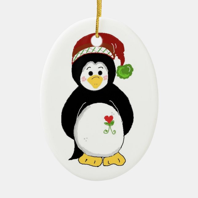 Ornamento De Cerâmica Pinguim de Natal (Frente)