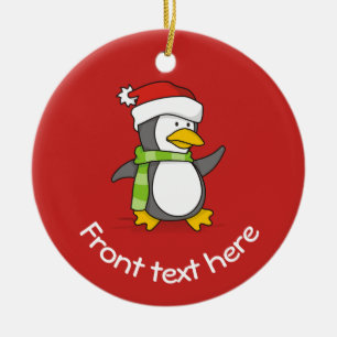 Ornamento De Cerâmica Pinguim de Natal andando na neve