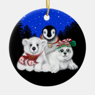 Ornamento De Cerâmica Pinguim de Natal, filhote de foca polar