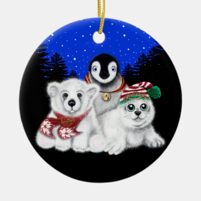 Ornamento De Cerâmica Pinguim de Natal, filhote de foca polar (Frente)