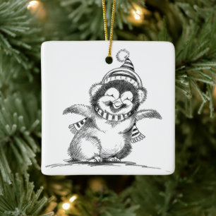 Ornamento De Cerâmica Pinguim de Natal Fofo, Pássaro Bebê Feliz