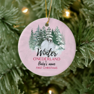 Ornamento De Cerâmica Pinguim de neve do primeiro Natal em Onederland