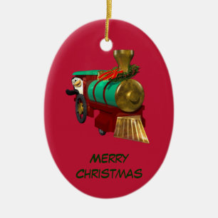 Ornamento De Cerâmica Pinguim e trem do Natal