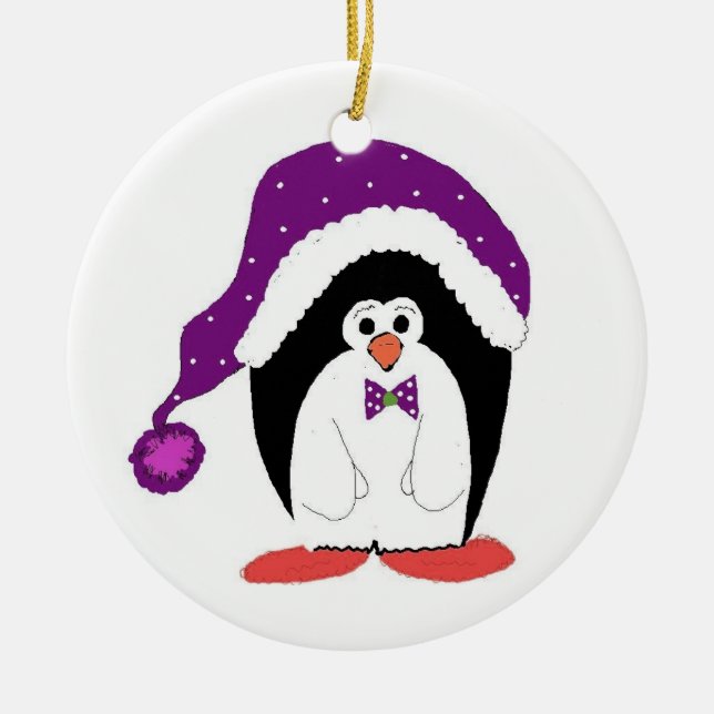 Ornamento De Cerâmica Pinguim engraçado de Natal (Frente)