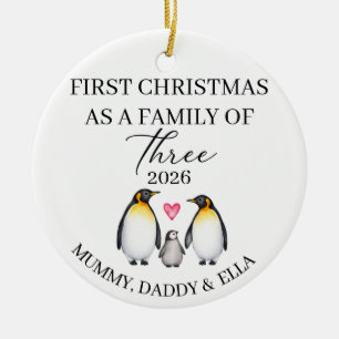 Ornamento De Cerâmica Pinguim Família de Três Natal Personalizado