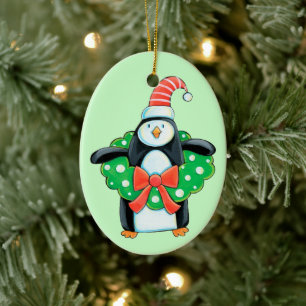 Ornamento De Cerâmica Pinguim Feriado Cute