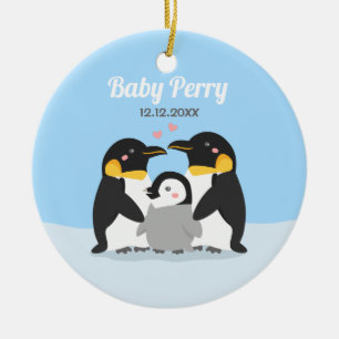 Ornamento De Cerâmica Pinguim Fofo e Família Personalizados