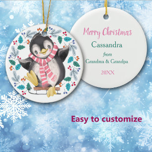 Ornamento De Cerâmica Pinguim Gelado Cortado Sled Wreath Kids Natal