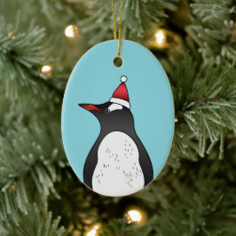 Ornamento De Cerâmica Pinguim Gentil Vestindo Um Chapéu De Papai Noel De
