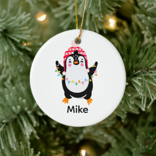 Ornamento De Cerâmica Pinguim Grelha com Luzes de Natal