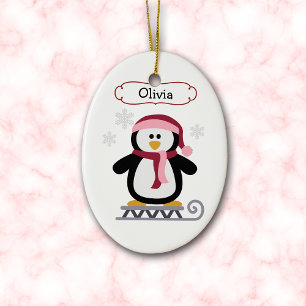 Ornamento De Cerâmica Pinguim-guincho-doce personalizado no Natal