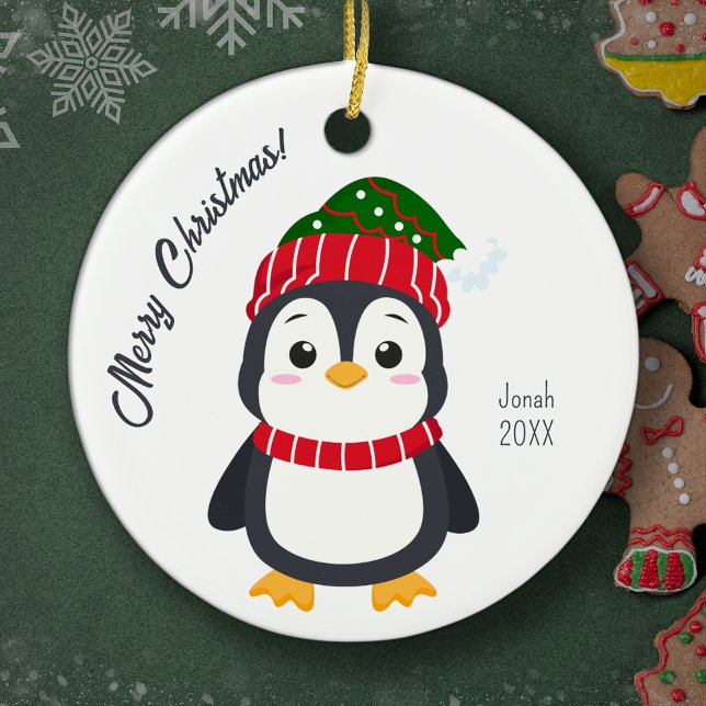 Ornamento De Cerâmica Pinguim Inverno Bonito Natal Personalizado para Cr (Criador carregado)