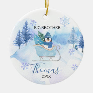 Ornamento De Cerâmica Pinguim Inverno Flocos de Neve Big Brother Natal