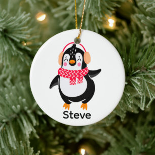 Ornamento De Cerâmica Pinguim Jolly Natal em Scarf com Malgas