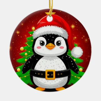 Ornamento De Cerâmica 🎄🎅️ Pinguim Papai Noel Árvore de Natal Diversão 
