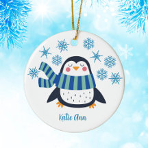 Pinguim Personalizado Bonito Floco de Neve Azul Fl