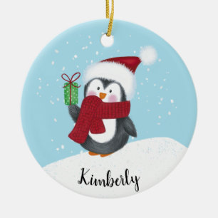 Ornamento De Cerâmica Pinguim Personalizado Bonito Natal