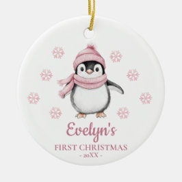 Ornamento De Cerâmica Pinguim Personalizado Primeiro Natal da Menina