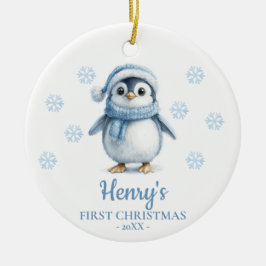 Ornamento De Cerâmica Pinguim Primeiro Natal Personalizado do Bebê