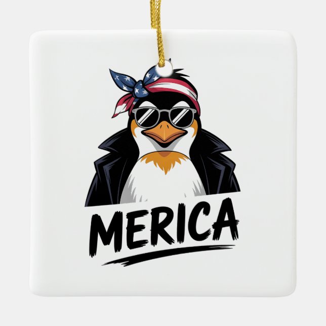 Ornamento De Cerâmica Pinguim Resistir Pinguins Protestam Contra  (Frente)