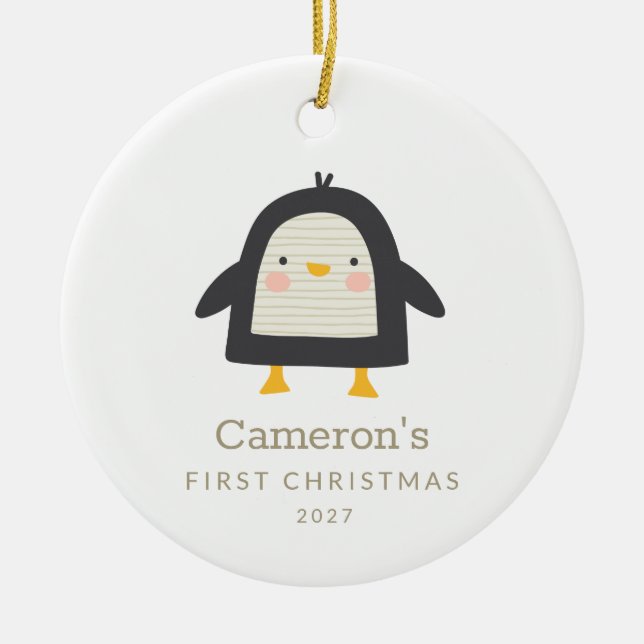 Ornamento De Cerâmica Pinguim Simples, 1 rua de Natal Personalizado (Frente)