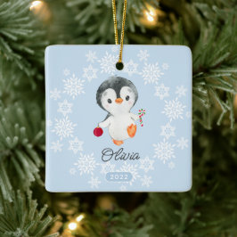 Ornamento De Cerâmica Pinguins Adoráveis no Natal