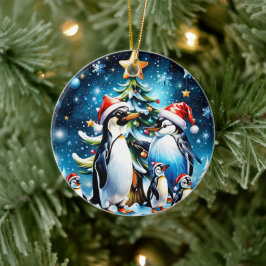 Ornamento De Cerâmica Pinguins bonitos num estilo animado,