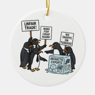 Ornamento De Cerâmica Pinguins contra Tarifas Anti Trump