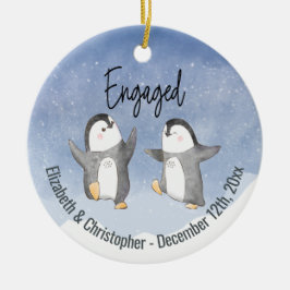 Ornamento De Cerâmica Pinguins De Inverno Cachos Monogramados Engajados