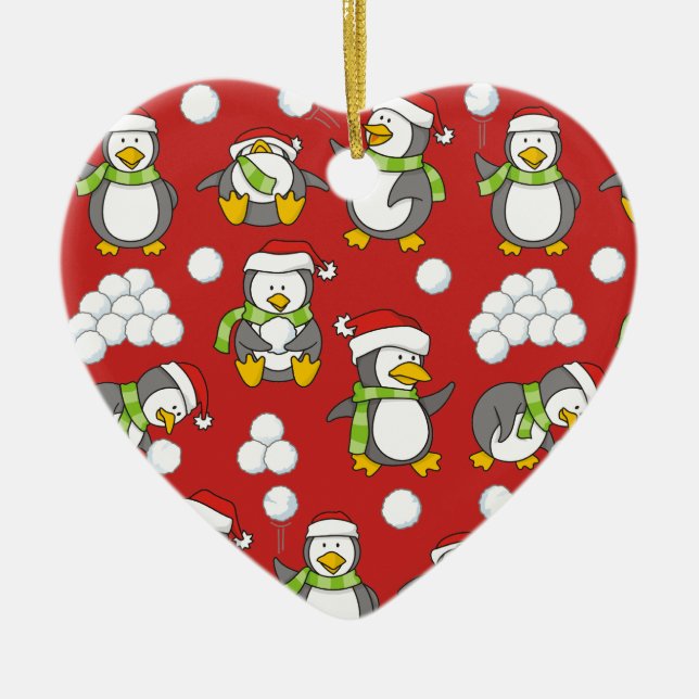 Ornamento De Cerâmica Pinguins de Natal (Frente)