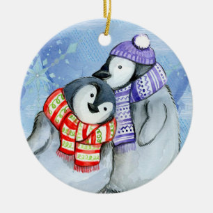 Ornamento De Cerâmica Pinguins de Natal