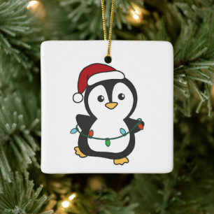 Ornamento De Cerâmica Pinguins de Natal de Inverno Pinguins