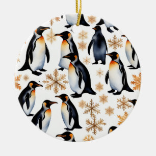 Ornamento De Cerâmica Pinguins e flocos de neve Natal e Ano Novo