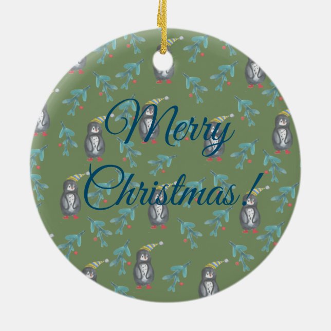 Ornamento De Cerâmica Pinguins Férias Feliz Natal Humor  (Traseira)