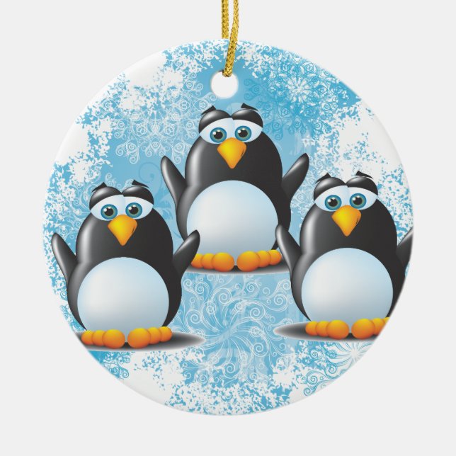 Ornamento De Cerâmica Pinguins gelados (Frente)