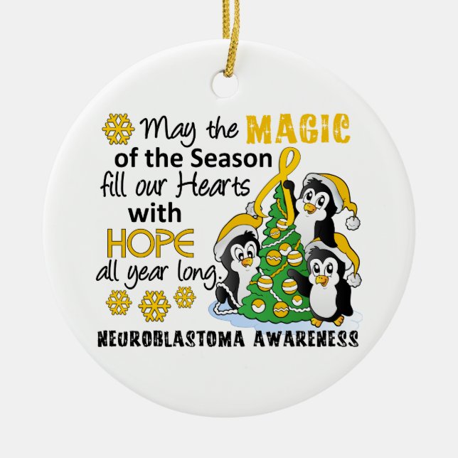 Ornamento De Cerâmica Pinguins Neuroblastoma do Natal (Frente)