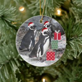 Ornamento De Cerâmica Pinguins Vestindo Férias Red Santa Hats