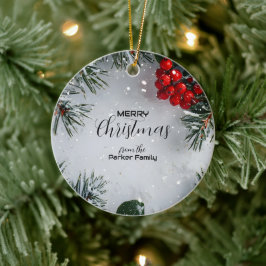 Ornamento De Cerâmica Pinheiro Coberto De Neve, Holly Berries, Não Foto