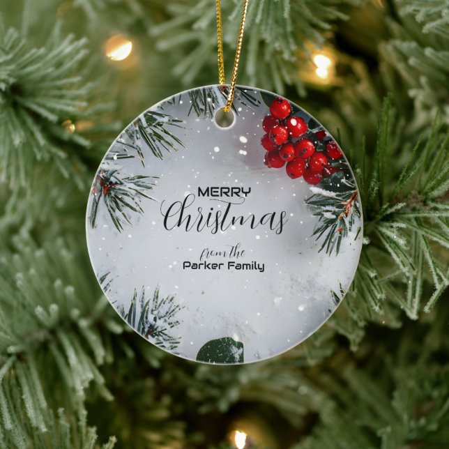 Ornamento De Cerâmica Pinheiro Coberto De Neve, Holly Berries, Não Foto (Árvore)