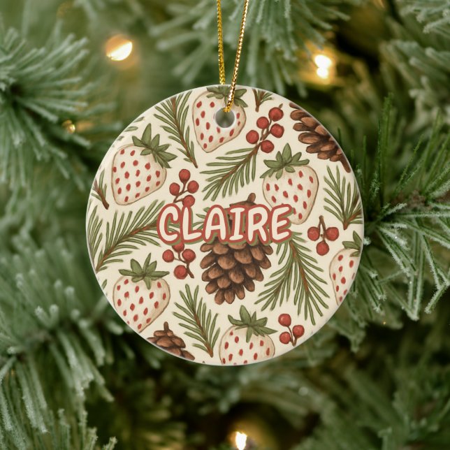 Ornamento De Cerâmica Pinheiro de Natal clássico Berries Floral Vermelho (Árvore)