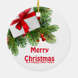 Ornamento De Cerâmica Pinheiros de Natal com Arco vermelho branco presen