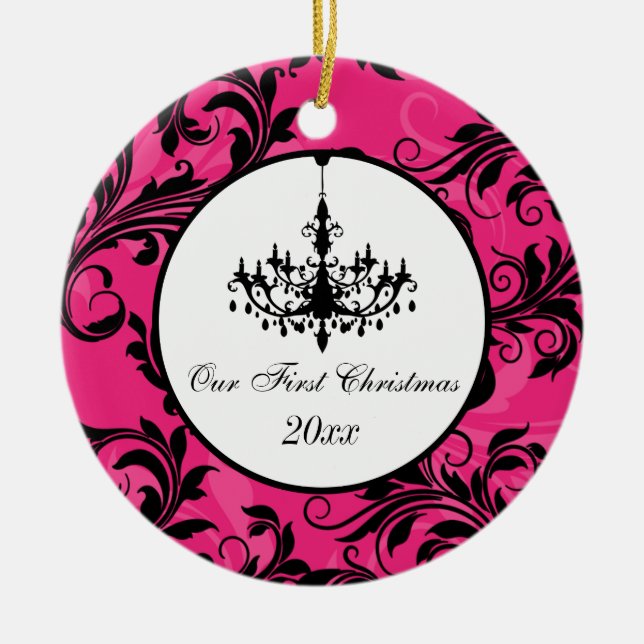 Ornamento De Cerâmica Pink Black White Chandelier Scroll 1rua Natal (Frente)