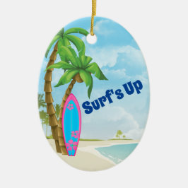 Ornamento De Cerâmica Pink Blue Surfboard Personalizado no Natal