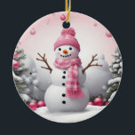 Ornamento De Cerâmica Pink Christmas Snowman<br><div class="desc">Pink Christmas Snowman</div>