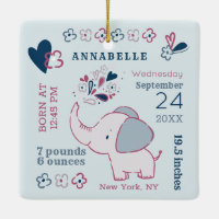 Pink Elephant Birth Stats Primeiro Natal do Bebê
