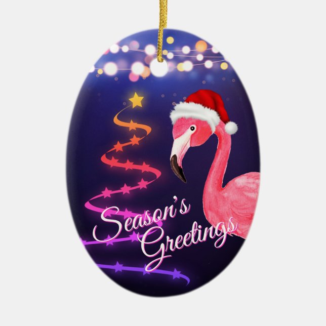 Ornamento De Cerâmica Pink Flamingo Beach Personalizado Natal (Frente)