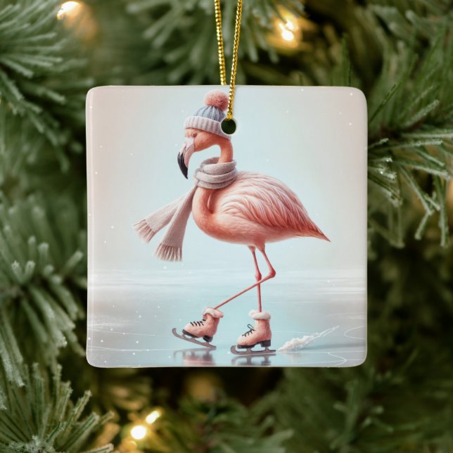 Ornamento De Cerâmica Pink Flamingo Ice Skate (Árvore)