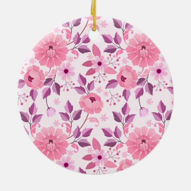 Ornamento De Cerâmica Pink Floral Pattern with Elegant Blossoms (Traseira)