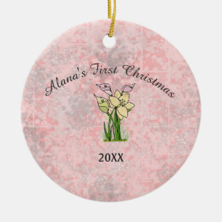 Ornamento De Cerâmica Pink Marble Baby Primeiro Natal