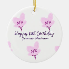Ornamento De Cerâmica Pink mauve floral 15th birthday quinceanera name d